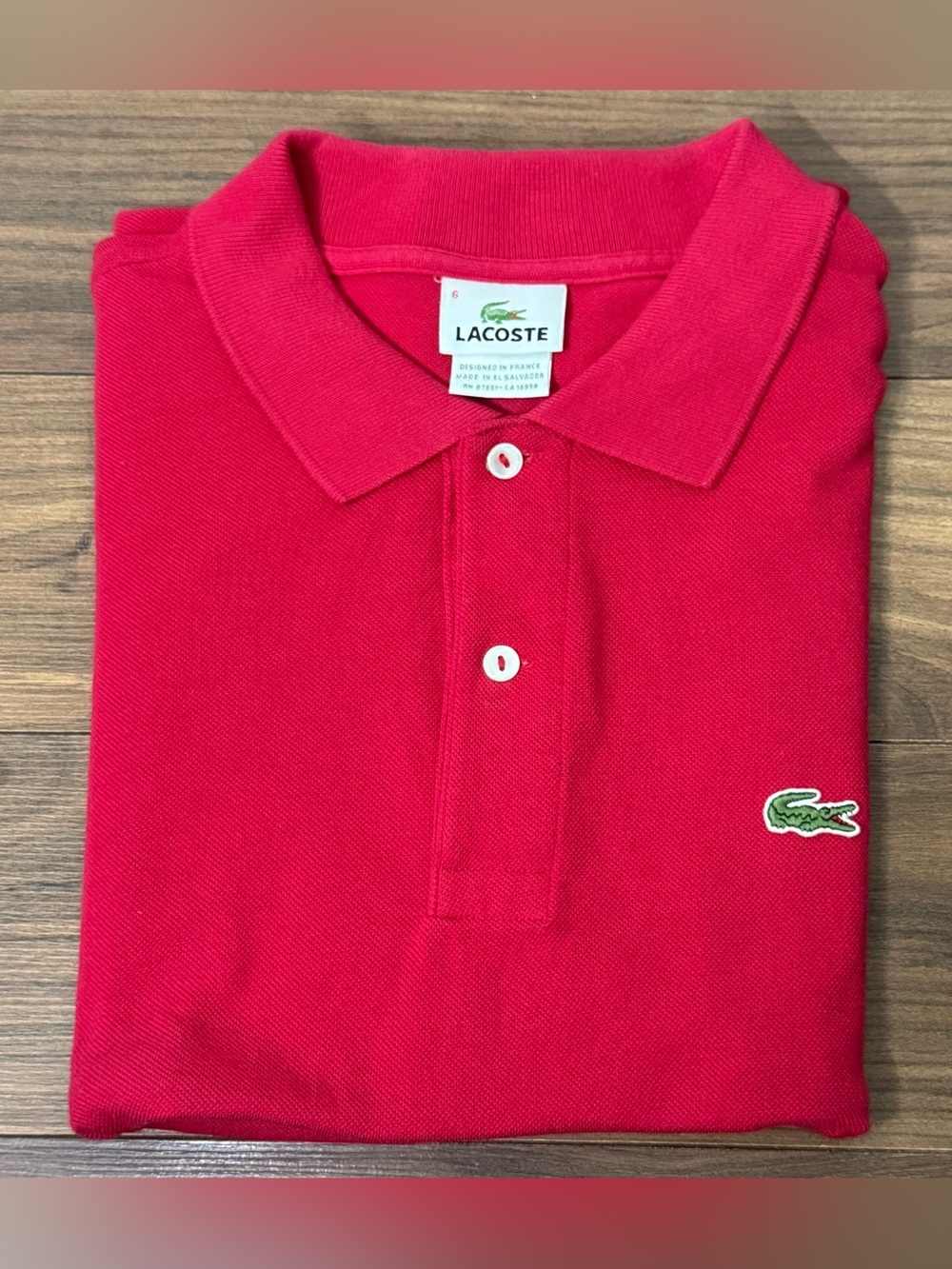 Men’s Lacoste Red Polo Shirt Size 6 Large Classic Crocodile Logo Short Sleeve